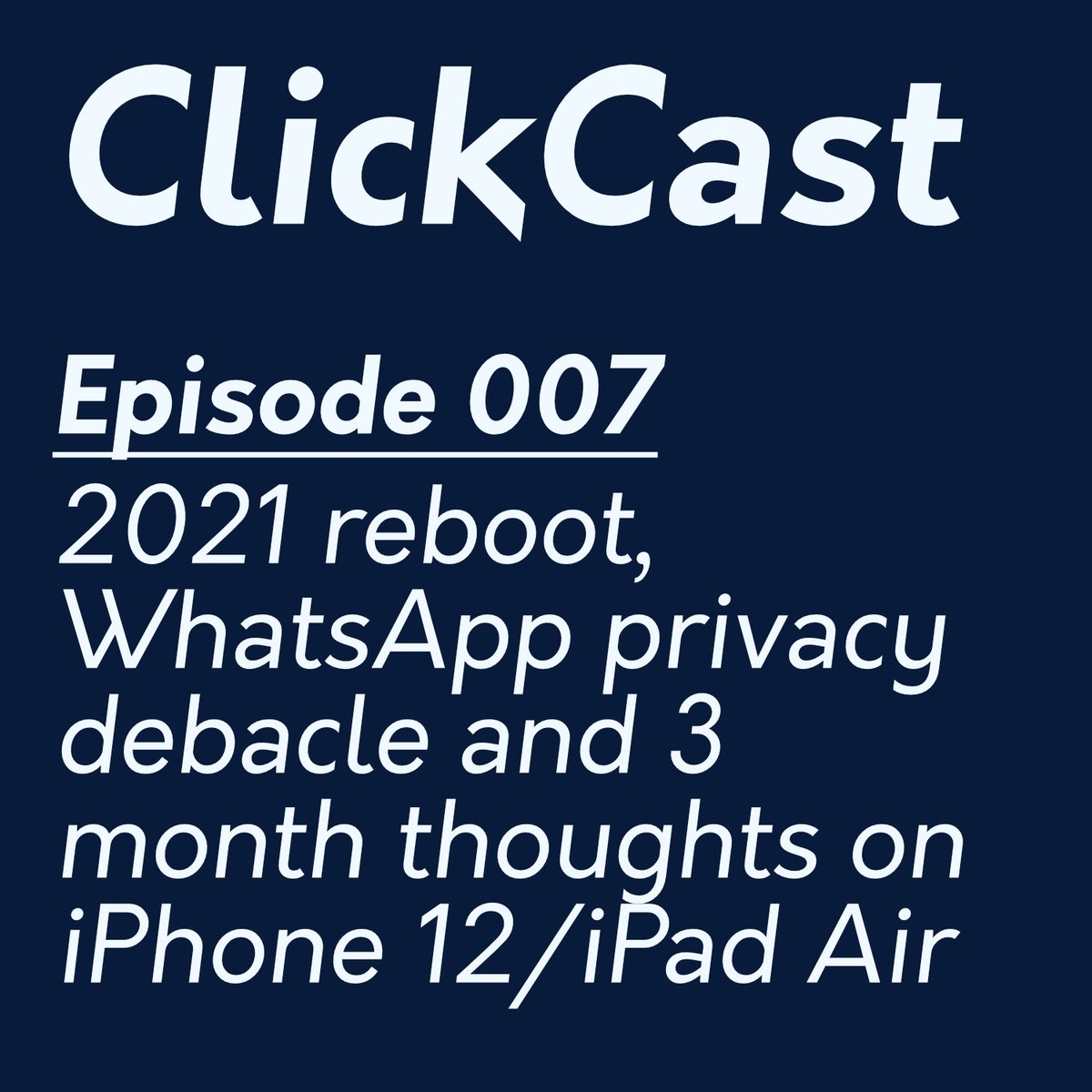 clickcastfm's tweet photo. Check out our latest episode covering the latest #WhatsappPrivacy debacle and more! 

https://t.co/zG7b4qu2VW 

#podcast #podcastrecommendations #technology #WhatsappNewPolicy #Apple #reboot 
@Pcast_ol
 #ClickCastFM https://t.co/jsL6486hzn