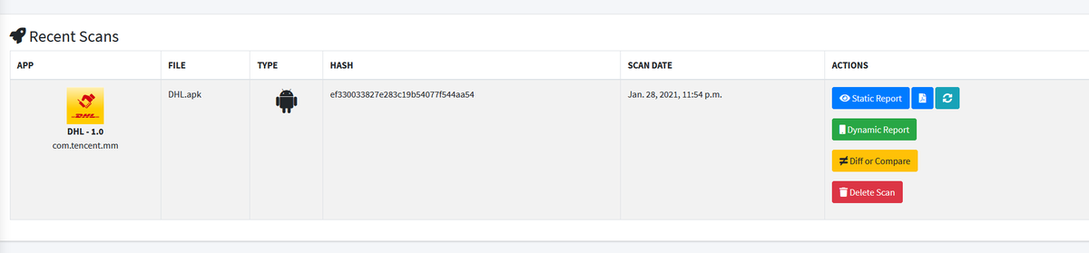 elhackernet's tweet image. Análisis App Falsa de #DHL (DHL.apk) un malware malicioso que se distribuye tras recibir falso #SMS en España . Analizado-Reporte completo con #MOBSF -Mobile Security Framework Descarga PDF -&amp;gt; ns2.elhacker.net/reportes/DHL-A…