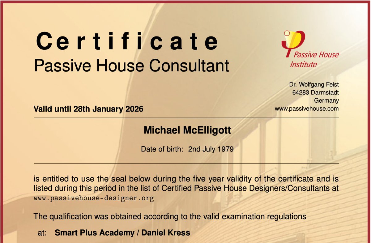 BuildersNote's tweet image. Our Senior #Sustainability Consultant, Michael McElligott, Has just achieved #Passive House design certification 

Green Note is dedicated to providing #Innovation to our clients for their portfolios

#property #realestate #realestateinvestment #propertydevelopment