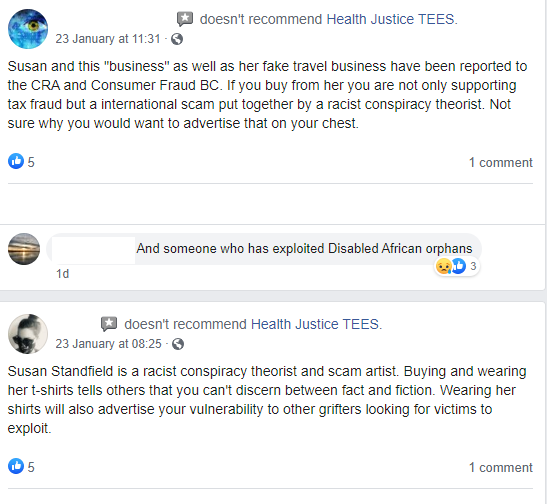 Check out these rave reviews on her Health and Justice tees FB page!