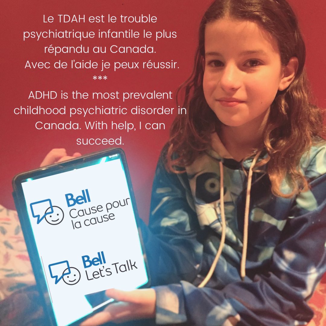 PVT12345123's tweet photo. My 11yo had to create a social media post for a school project for  #BellLetsTalk so she did one on herself!  #adhd #proudmom https://t.co/MW4ZG0LmZe