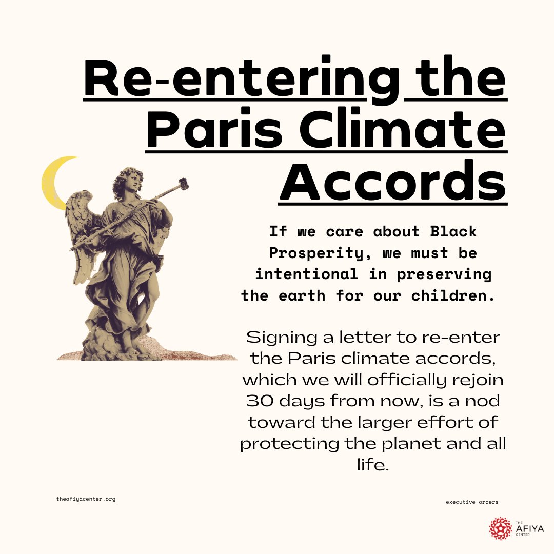 TheAfiyaCenter's tweet photo. Environmental Justice is a Reproductive Justice Issue. If we care about Black futures, we must be intentional about preserving the earth not only for our children but their children as well.

#Executiveorders #JoeBiden #environment #parisaccords #climateaccords #climate https://t.co/0EEa9aRYKO