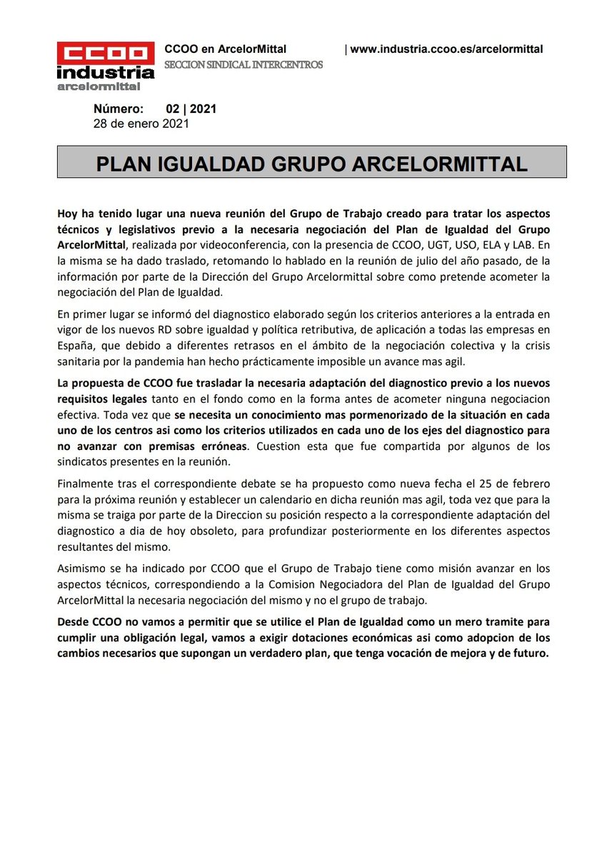 Plan igualdad grupo Arcelor Mittal