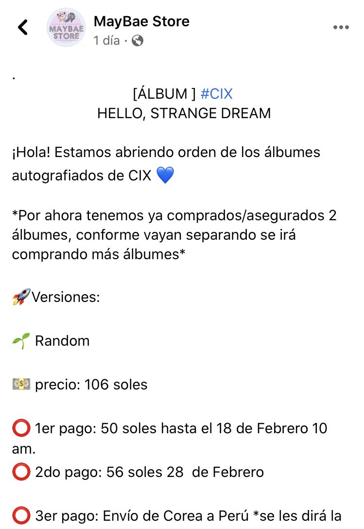 baenious's tweet photo. FIX de Perú 🇵🇪
Una tienda en Facebook abrió pedido para HELLO Chapter Ø. Hello, Strange Dream por MWAVE por si desean adquirirlo ♡

Precio: 106 soles sin envío
Cierre de pedido: 18 de feb.

¡Más detalles!
👉🏻https://t.co/oIj1TCjRrE

#CIX #씨아이엑스 @CIX_Official @CIX_twt https://t.co/tn1pfgV7WX