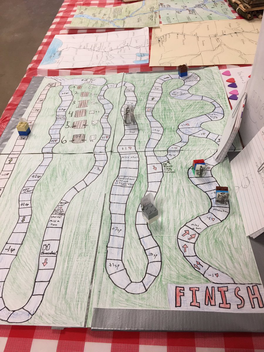 HeritageNL's tweet image. As 7th grade finished their literature unit on Huck Finn, they were required to create a game, poster, or scale model of some aspect of the book. Their creativity is now on display for the rest of our students to see and discuss. #HCSTransform