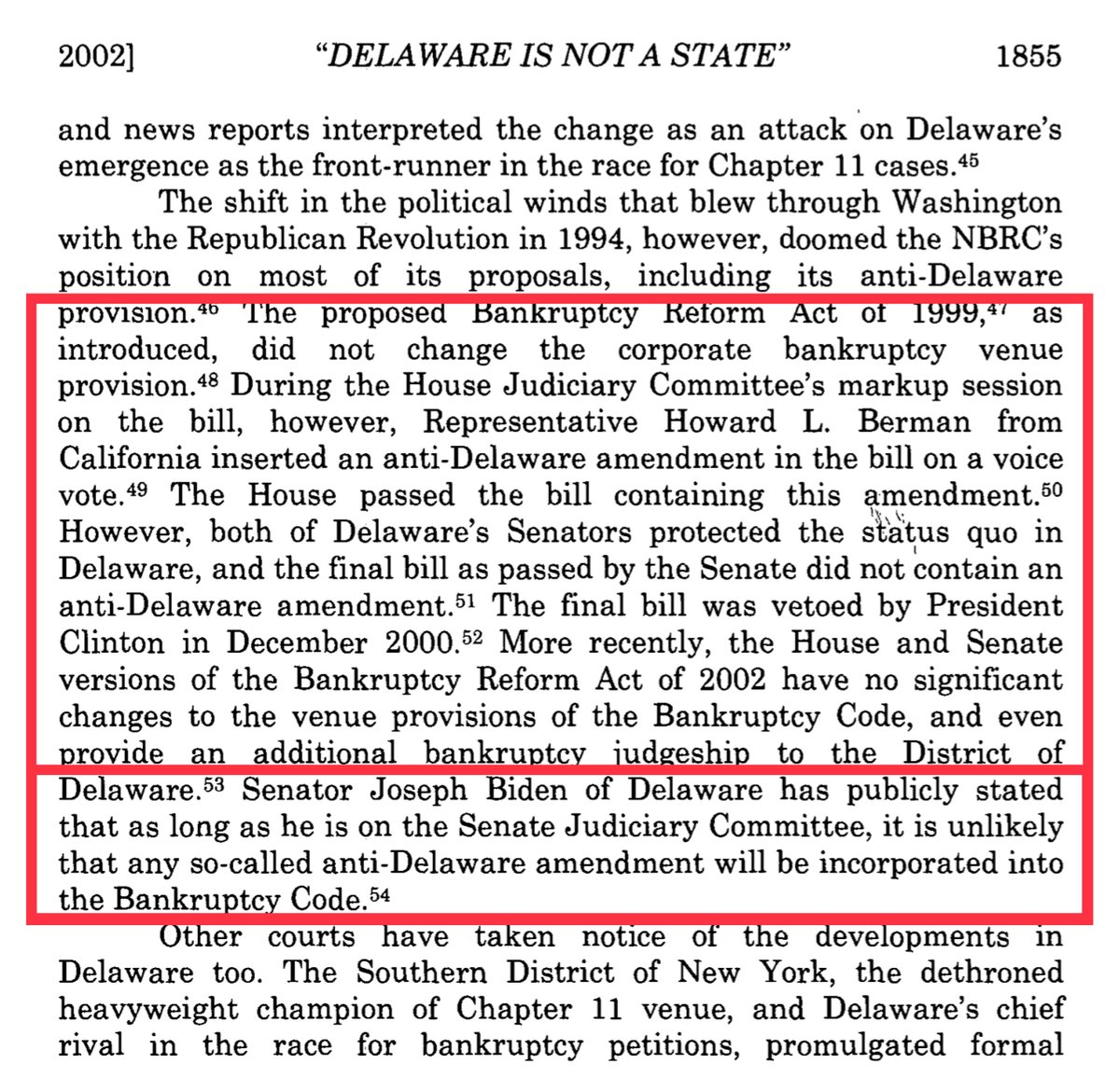 Why do so many Corps head to DE?Why are bankruptcies preferred there?Same laws apply as to other states? https://scholarship.law.vanderbilt.edu/cgi/viewcontent.cgi?article=1812&context=vlr