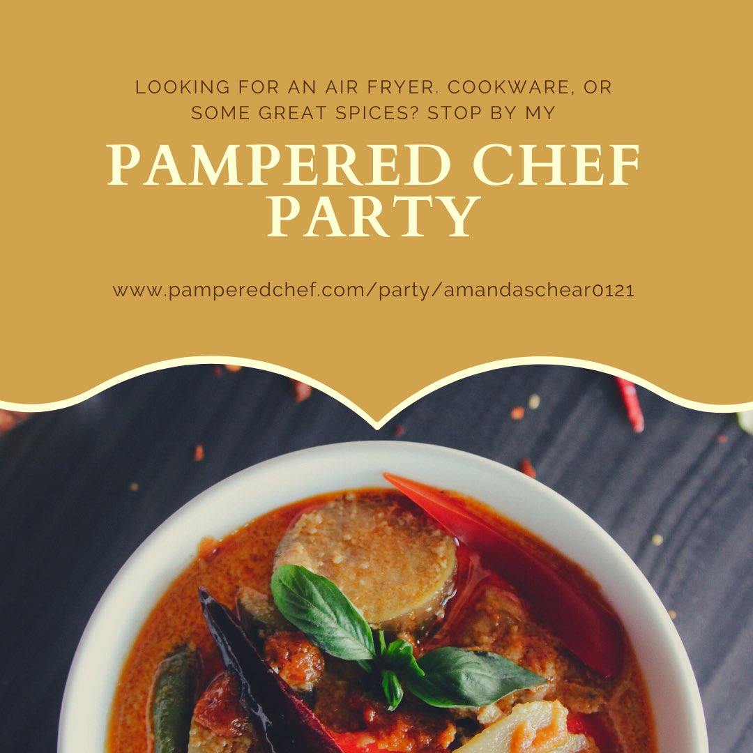 amandaschear's tweet photo. Looking to spice up your kitchen with new gadgets, cookware, or seasonings? Check out the link in the attached image for good deals on cool cooking gear! #pamperedchef https://t.co/bD9VNwxJuW