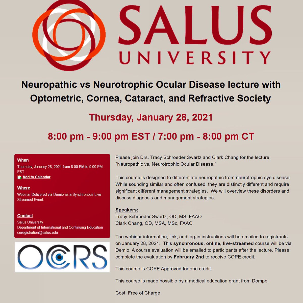 Can’t wait to team up with <a href="/TracySSwartz256/">Tracy S Swartz</a> <a href="/OCCRS1/">OCCRS</a> to share insights on managing Ocular Surface Diseases like neurotrophic &amp; neuropathic keratitis! Ok, staged next to this celebrated book author, I’m really just there to listen &amp; learn👍 #DryEye #cornea #optometry #Ophthalmology