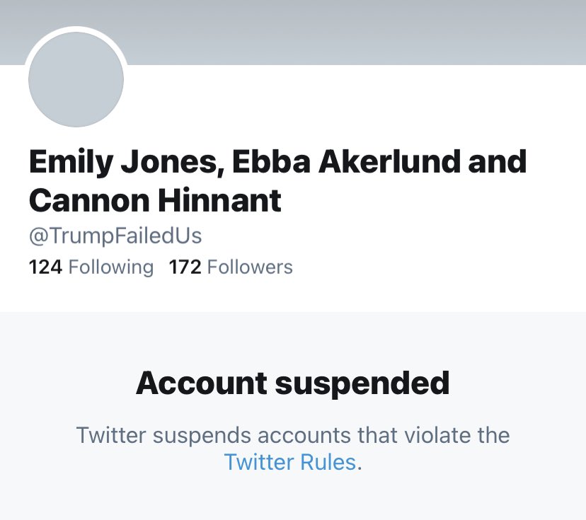 Deplatform_Hate's tweet photo. No. 81 @TrumpFailedUs thought they were right about the world and that they were justified in tweeting racism. We report. @twitter bans them. #deplatformHate https://t.co/UKXIxiE050