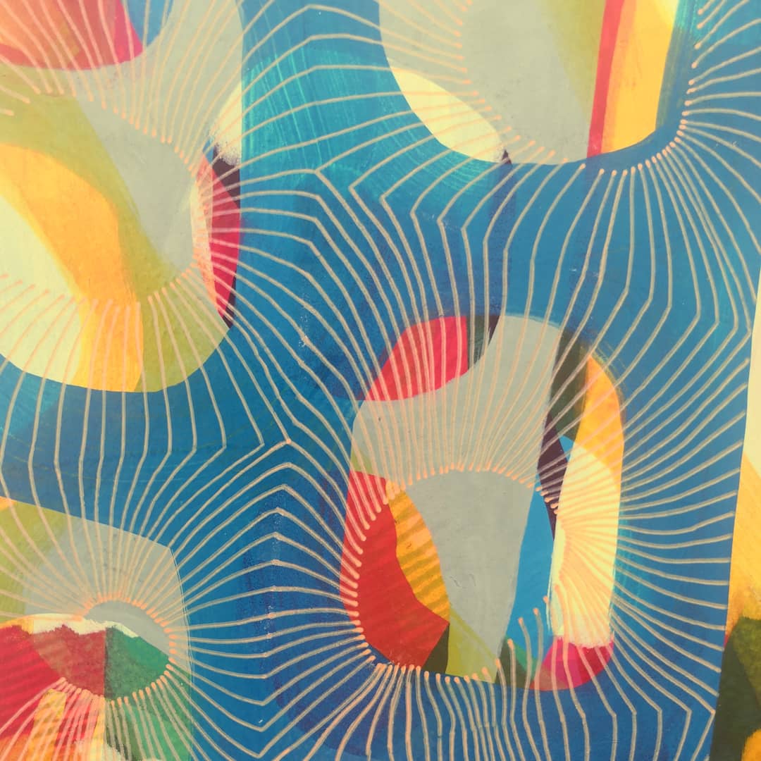 Patterns of Play #1 Acrylic ink over screen print on Somerset Satin 410gsm paper £175 + p&amp;p. The predominant blue is a matte pthalo turquoise... Difficult to photograph #artistsupportpledge