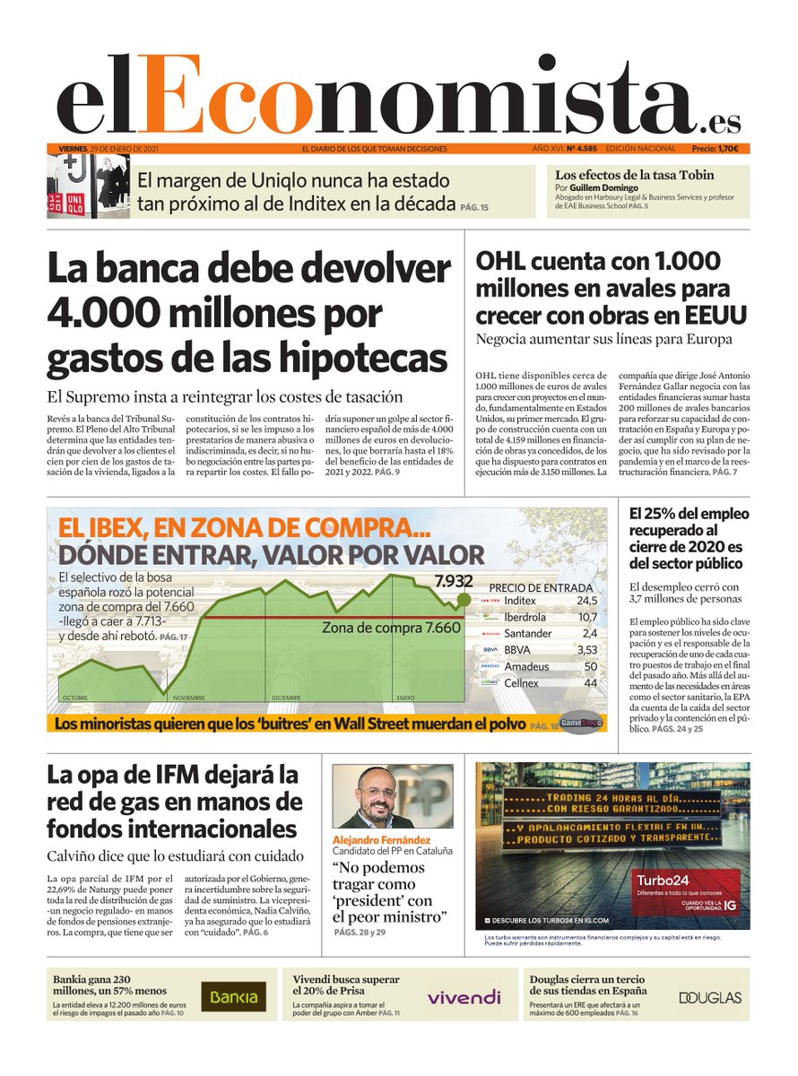 elEconomistaes's tweet photo. Esta es nuestra #portadaeE del viernes 29 de enero de 2021 https://t.co/ZW0sKZd5vd