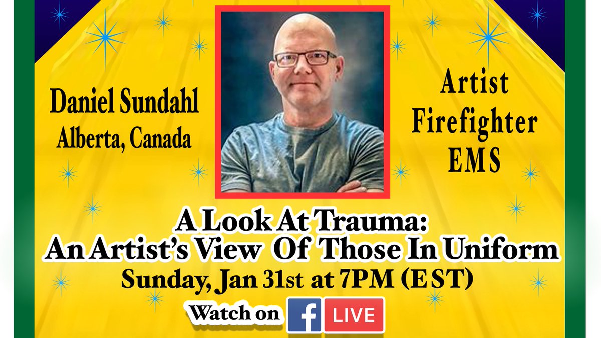 talk_steph's tweet photo. Alberta, Canada's, Daniel Sundahl, #Firefighter, #EMS and #artist visits with @directorcoplin1 this Sun, 1/31/21 @ 7PM EST, on #Facebook. They discuss his journey and how he helps others deal with post traumatic stress through his art. #CopLine #FindingSolutions #FirstResponders https://t.co/Tx8qIxbmUU