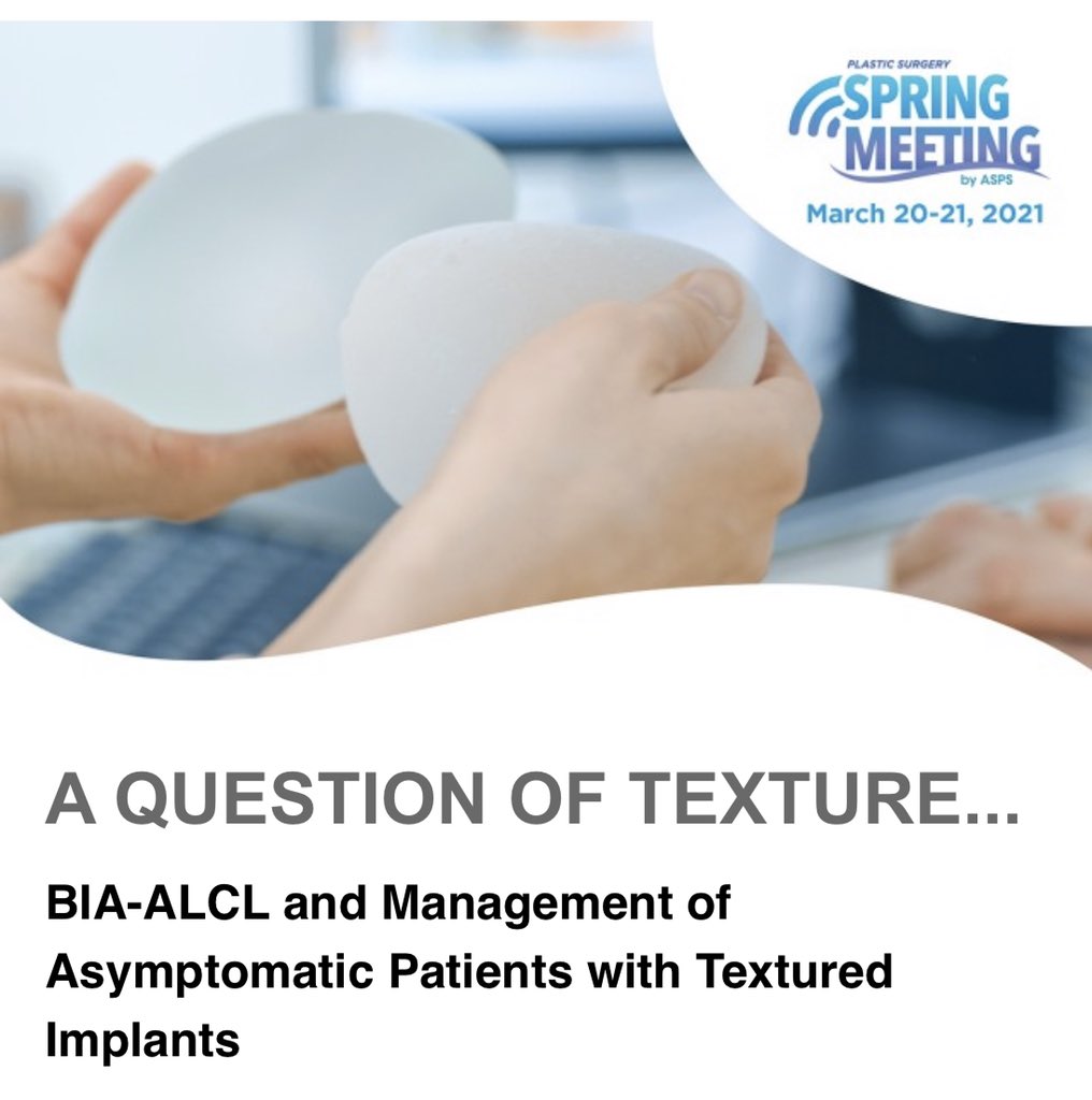 clemensmd's tweet photo. Don’t miss the @ASPSMembers #SpringMeeting2021 Highlights include deep dive review of patients with textured implants and #biaALCL #plasticsurgery #endcancer https://t.co/2IYo2dbfP6➞ https://t.co/GsPFgyFw58
