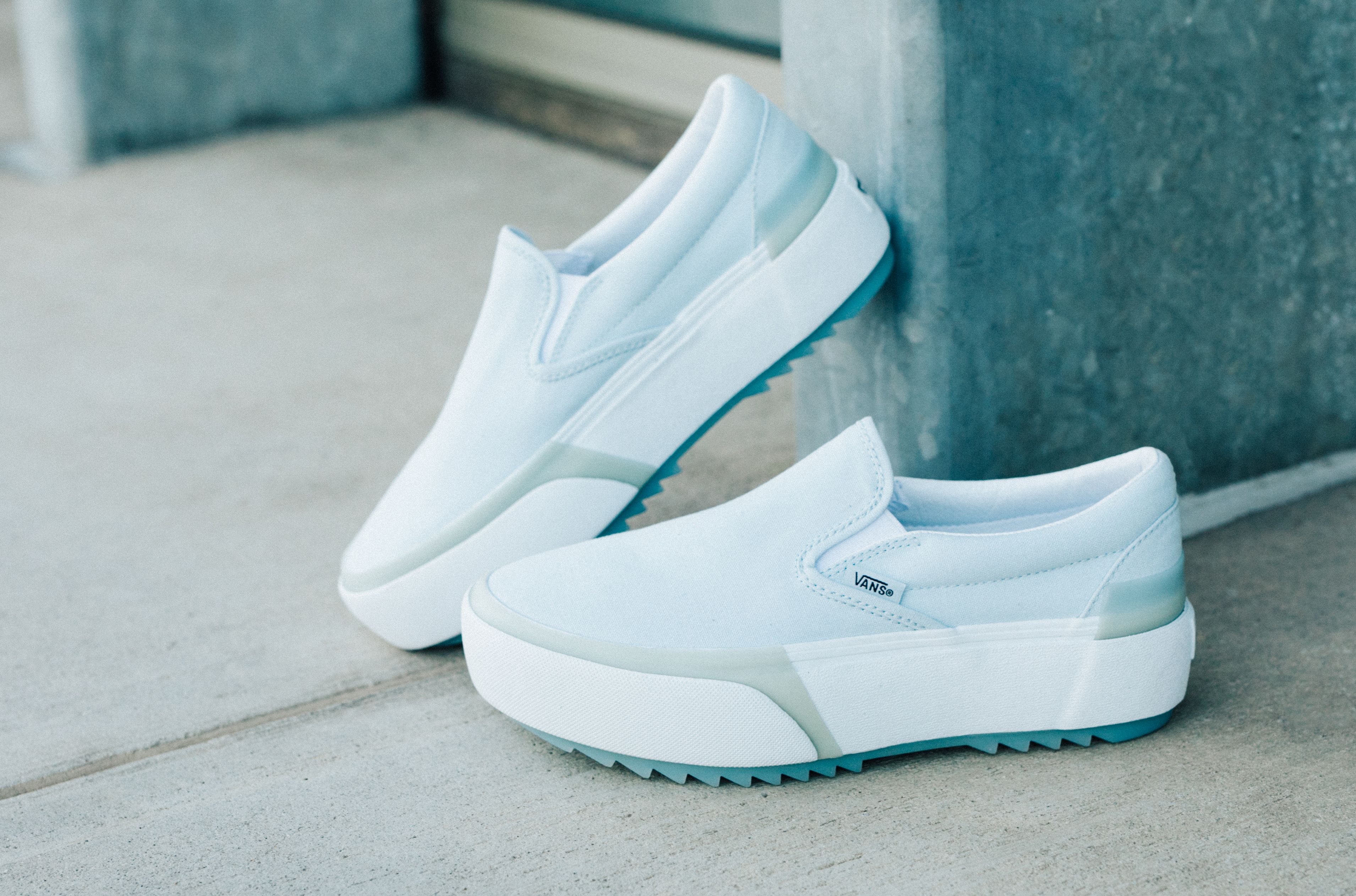 Pastel blue shop vans slip ons