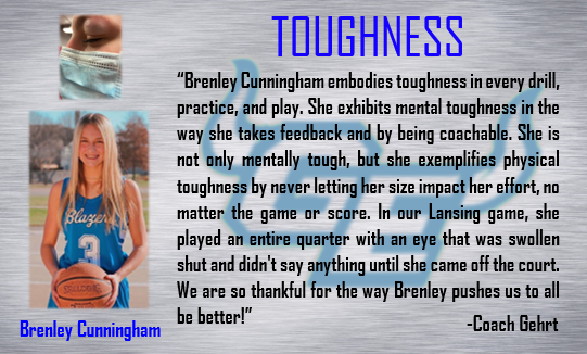 It didn't take long for the @GEGBB coaching staff to recognize sophomore Brenley Cunningham as someone who consistently demonstrates toughness.  Great job Brenley! <a href="/katiegehrt/">Katie Gehrt</a>