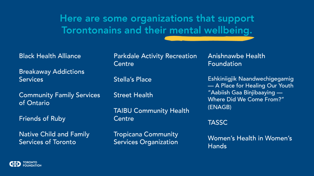 TorontoFdn's tweet photo. Today &amp; every day, we urge you to learn about and give to organizations supporting the mental wellbeing of Torontonians, especially through these uncertain times. Here's a list of some of the great organizations doing the work in our own city. #BellLetsTalk #MentalHealthIsHealth. https://t.co/hsht0thQPs