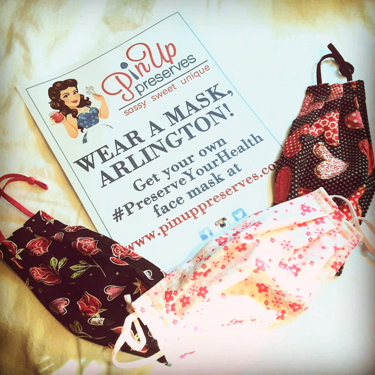 PinUpPreserves's tweet photo. Hey, DMV! Cold temps, chance of ❄, and expanded #facemask guidance have you nervous? Our 3-layer 100% cotton #facemasks are Buy 3 Get 1 Free when you use code "Love" at checkout (link in bio). Check out out new #ValentinesDay and #cherryblossom fabrics! #maskup #WearADamnMask 😷 https://t.co/EUKSVlhLpS