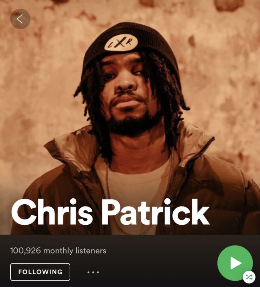 Chris Patrick hit over 100,000 monthly listeners on Spotify 🧡