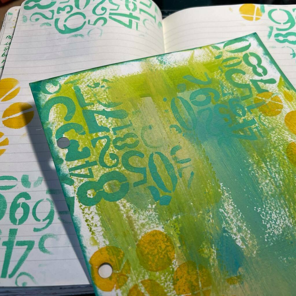 BearseKaren's tweet photo. Sneak peak but also a tip on using up left over paint. I work it into my journal. Stencils by @darkroom_door getting painty!  #topflightstamps #mixmedia #inkygoodness #artjournal #darkroomdoor #junkjournalsupplies #stencilart #acrylicpaints #journalprep … https://t.co/eQmXSEDMew https://t.co/wl1XAKhkXr