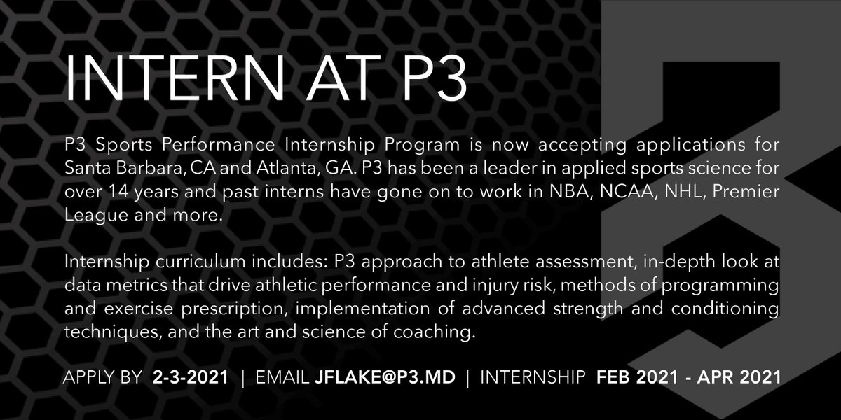 P3 is now accepting Sports Performance Internship applications at our Santa Barbara and Atlanta locations respectively! p3.md/internship/ 📈🏋️‍♀️