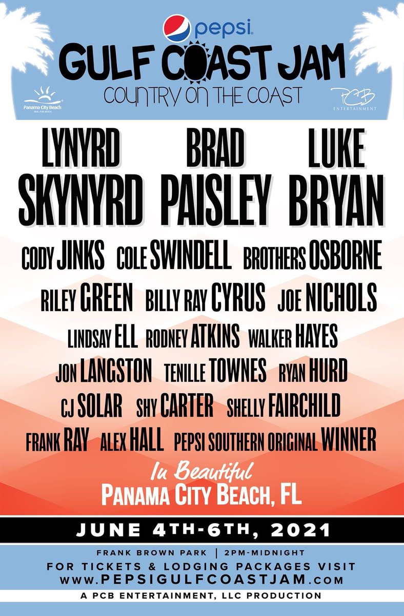 RT for your chance to win two VIP tickets to <a href="/pepsi/">Pepsi</a> <a href="/GulfCoastJam/">Gulf Coast Jam</a> moving to June 4-6 in <a href="/Visit_PCB/">Visit_PCB</a>