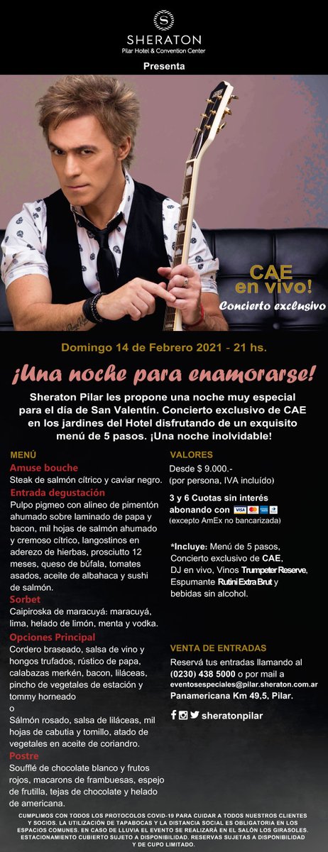 Domingo 14 de febrero - San Valentín!
No se queden sin entrada!!
eventosespeciales@pilar.sheraton.com.ar o llamanos al 0230 438 5000
#sanvalentin #diadelosenamorados #amor #CAE