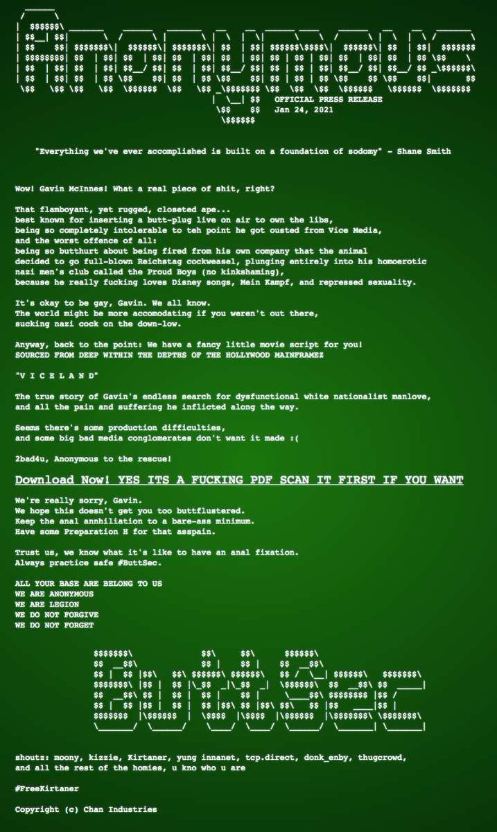 An0nAKn0wledge's tweet photo. A wild press release has appeared from #ButtSec
BUTT SECURITY:PROTECTING YOUR SENSITIVE ASSETS FROM DEEP PENETRATION:
https://t.co/aArQGEqPS9
Disclaimer: I am just putting out information I am not involved in this. Feds suck. Also cocks. #Anonymous https://t.co/9XdqryfFqN