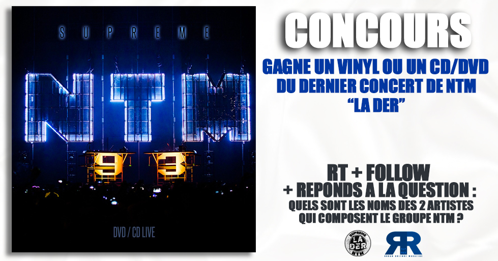 RAPRNBmag's tweet photo. 🎁[#CONCOURS]🎁

Tente de remporter un vinyl ou un CD/DVD du dernier concert de NTM ! Pour participer :

👉 RT + Follow @RAPRNBmag 
👉 Réponds à la question

Bonne chance à tous 🤞 https://t.co/gI5nkakDDK