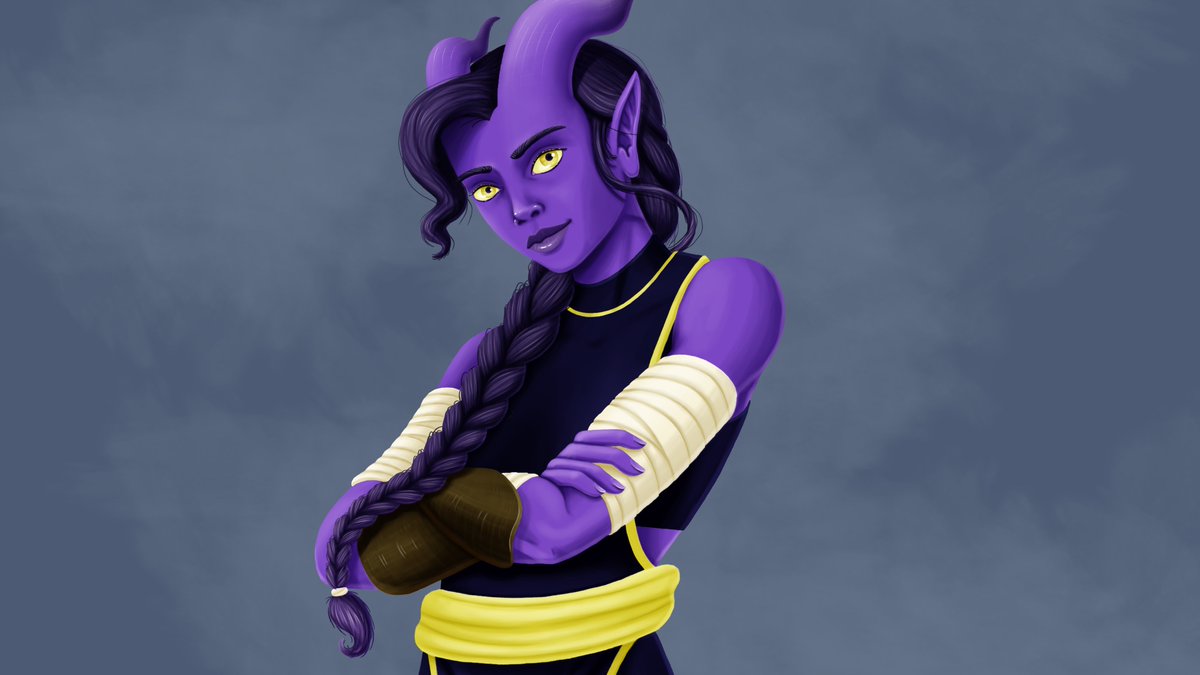mudge_anna's tweet photo. This is my DnD character, Riza Leatherman! She is a level 8 monk/level 2 rogue, purple Tiefling.

#dnd #dungeonsanddragons #dndcharacter #characterart #tiefling #tieflingmonk #monk #tieflingdnd #roleplay #roleplaying #roleplayinggames #digitalart #illustration #adobephotoshop https://t.co/97nDCLsuW7