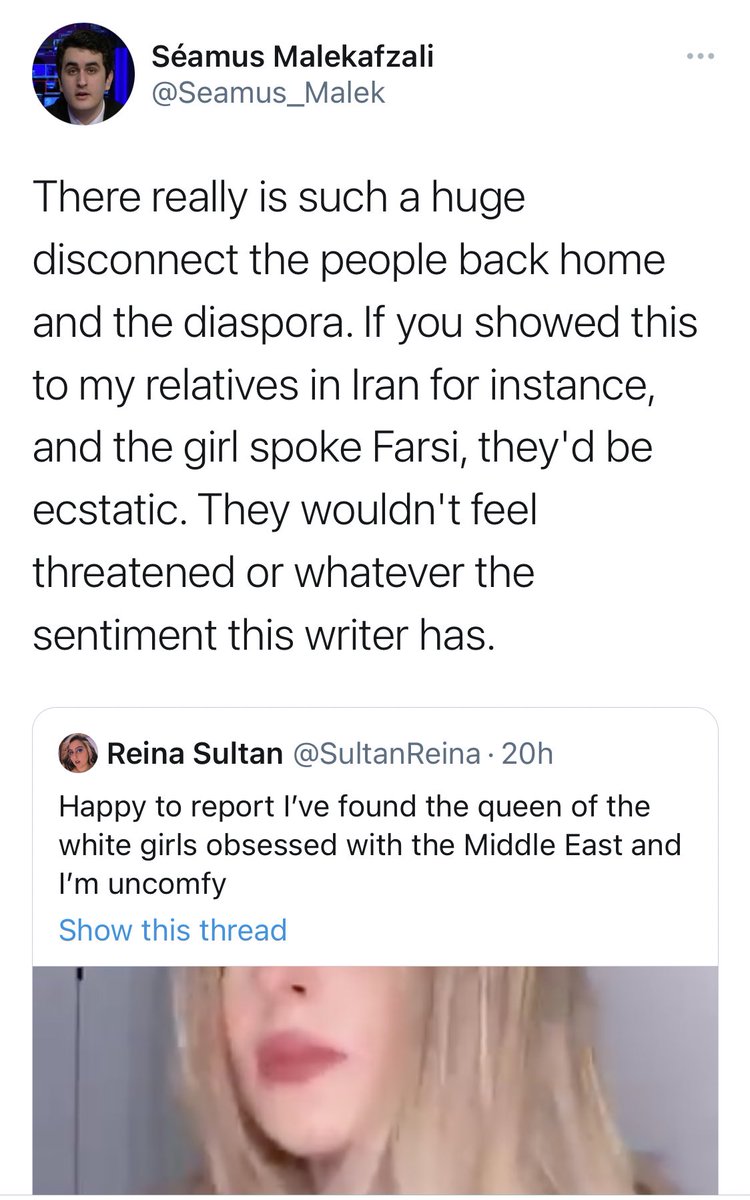 And I want us to think about the worshipping of whiteness in MENA countries. Would our relatives feel “ecstatic” if they saw a Black person speaking Arabic or Farsi? We don’t even treat Black Arabs in our own countries with this same level of welcoming and kindness. (3/ )