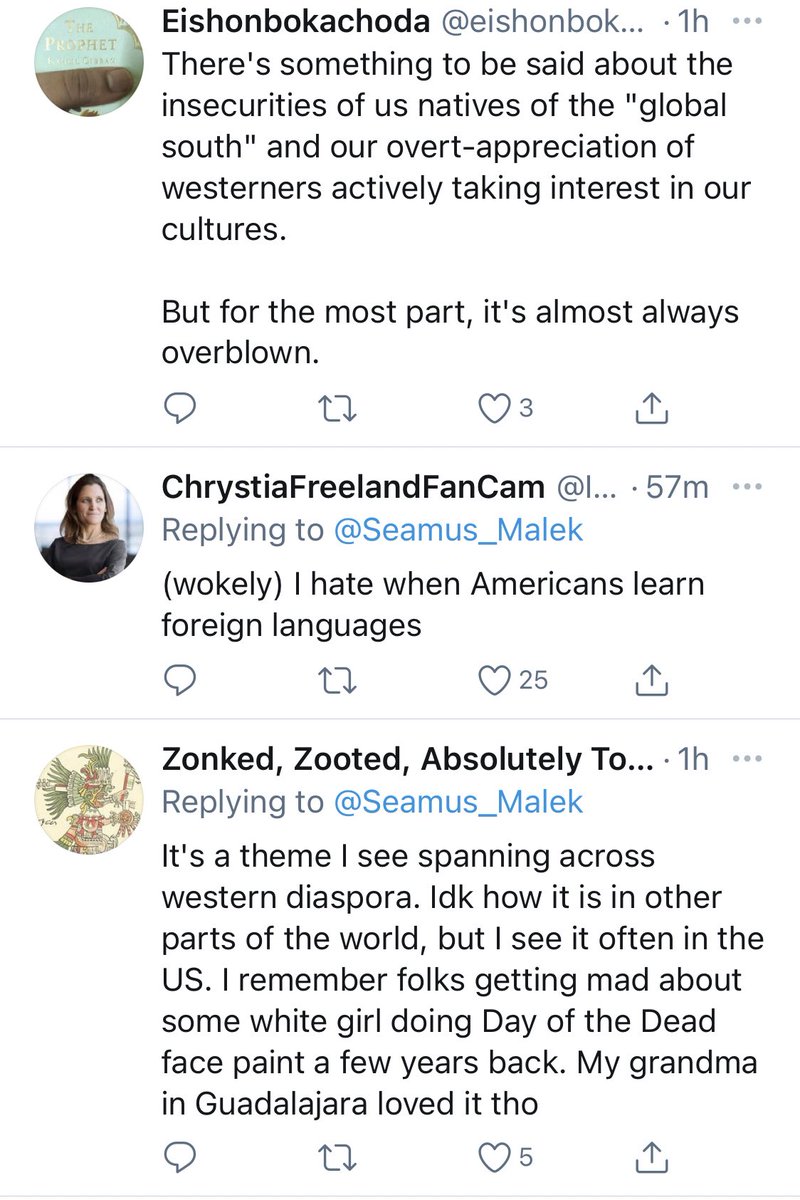 Trying to make people seem ridiculous for calling out a genuine instance of fetishization, especially if you’re not from that culture, is inappropriate. Accusing us of feeling “threatened” is weird. I think there are more respectful ways to talk about this. (4/ )