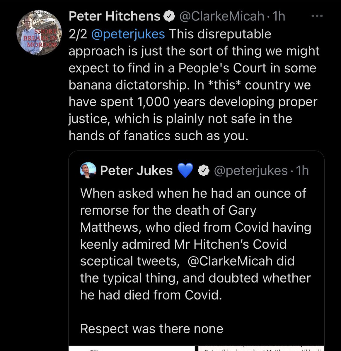 Hitchens fighting in another corner of world, noticing the covid-effect corroding traditional principles underlying justice and legal systems.