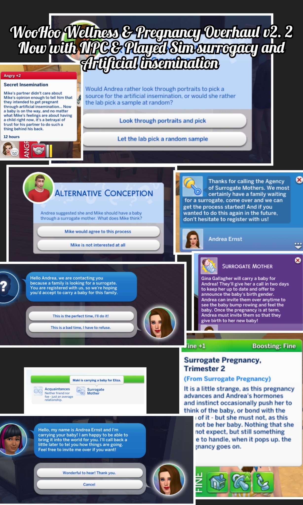 Lumpinou's Mods on Twitter: "WooHoo Wellness &amp; Pregnancy Overhaul v2.2  early releases today, for the addition of module 8: Surrogate Mothers (NPC  system + played Sim system) Artificial Insemination. Public release Feb