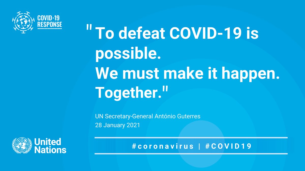 "2020 was a year of death, disaster &amp; despair. 2021 must be the year to change gear &amp; put the world on track."

-- <a href="/antonioguterres/">António Guterres</a> says solidarity will help ensure the world will recover better from #COVID19 &amp; overcome other challenges facing humankind. bit.ly/36nIa2Z
