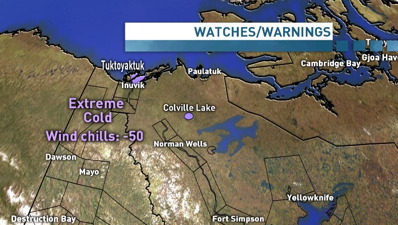 FionaOdlum's tweet image. Extreme Cold Warning for Colville Lake, Tuktoyaktuk and East Channel Region
Extremely cold wind chill values below -50 will continue today. Temperatures are expected to moderate through the day, but could reach -50 again overnight into Saturday.
@CBCNorth #NTStorm