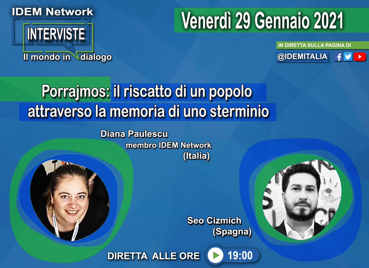 NetworkIdem's tweet photo. 🎙Interviste - Il mondo in dialogo 🌐***
🟢| #Pᴏʀʀᴀᴊᴍᴏs: ɪʟ ʀɪsᴄᴀᴛᴛᴏ ᴅɪ ᴜɴ ᴘᴏᴘᴏʟᴏ ᴀᴛᴛʀᴀᴠᴇʀsᴏ ʟᴀ ᴍᴇᴍᴏʀɪᴀ ᴅɪ ᴜɴᴏ sᴛᴇʀᴍɪɴɪᴏ| 🔵📆 29/01 - ⏰ 19.00
🎙 Diana Paulescu🇮🇹, membro IDEM network, intervista per l'occasione Seo Roman Cizmich🇪🇸, attivista https://t.co/p7hkplBWUz