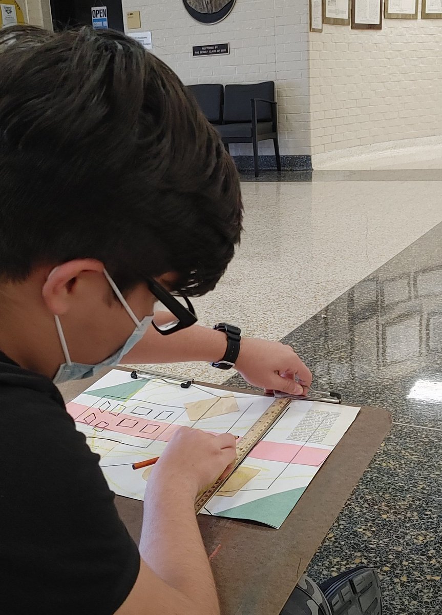 CuratorCreative's tweet photo. We got out of the classroom today! My students participated in a "Pop Art Day" and we finished this piece in just one class period! We collaged, sketched with chalk pastels, then practiced architectural design with charcoal pencils. Awesome work!!
@Eisenhower_AISD 
#AldineArt https://t.co/IWXWW3oD4F