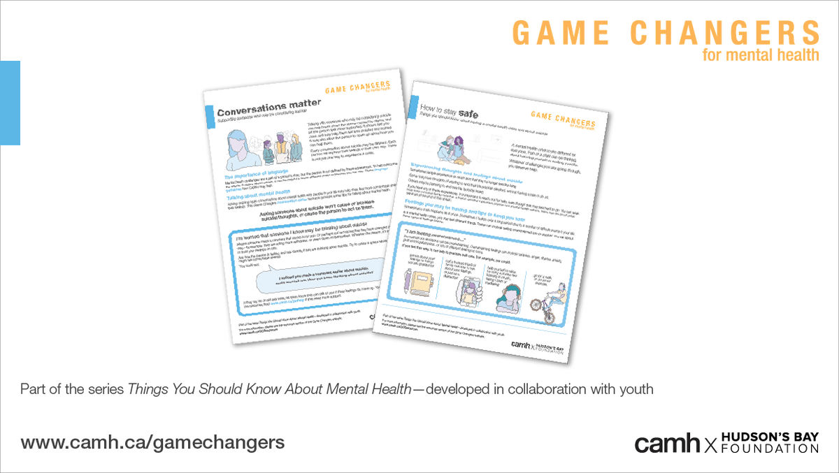CAMHnews's tweet photo. Mental illness can look &amp;  feel different for everyone. For youth experiencing a #mentalhealth crisis, it’s important to reach out for help. Thanks to #GameChangers4MH, we have resources to help keep youth safe. 
Check them out:
https://t.co/0pVC3mGrz2 
#BellLetsTalk @hudsonsbay https://t.co/P9QARTaTID
