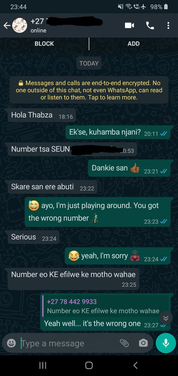iamf4brik's tweet photo. 😂 Did any of my replies make ANY sense though? 🤡👨🏽‍🦯
#WhatsApp #WrongNumber #SouthAfrica https://t.co/G09eg7gWtd