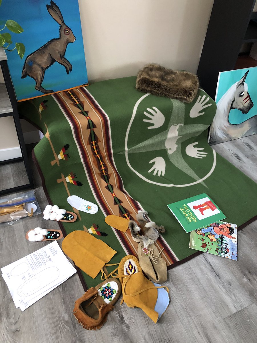 Joined 8 (K-2) classrooms this week to talk about maskisinak (moccasins). Why are they are so special? Why is the vamp my favourite piece? Explained how rigorous yet rewarding it is to prepare hides and how moccasins tell stories. Ay hay <a href="/EvergreenCSSD/">Evergreen Catholic Schools</a> teachers/students