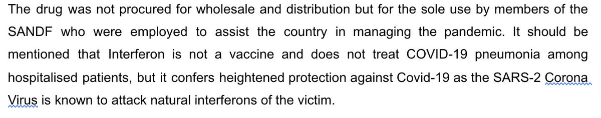 Once again the SANDF's commanders make a medical claim without any justification or an understanding of the actual mechanism. All interferons are not equal, and while interferon-beta has shown limited promise interferon-alfa has shown none. 9/