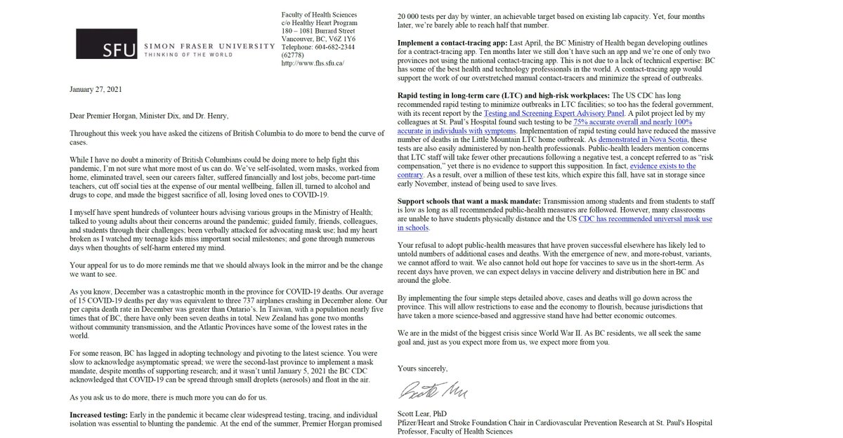 This week <a href="/jjhorgan/">John Horgan</a> asked us to do more, I can't think of more I can do, but here's more he, <a href="/adriandix/">Adrian Dix</a> &amp; DBH can do:
-respond to latest science
-test to the promised 20K per day
-contact-tracing app
-rapid testing in #LTC &amp; high-risk workplaces
-support schools on a mask mandate