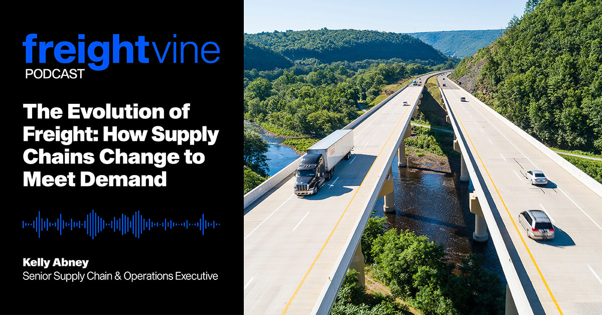 freightvine's tweet photo. Changes in technology have drastically altered the supply chain landscape. Hear more from freight executive Kelly Abney in the latest #freightvine episode ➜ https://t.co/b0cEUX6fG9 https://t.co/ea6nAlO3Wc