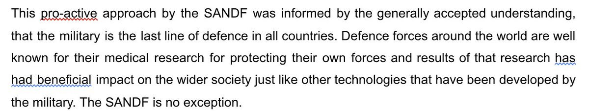 What this paragraph doesn't tell you is that the Military Health Service did not want Heberon. Major-General Lesley Ford, the Chief Director for Military Health Service Support, said as much in a memo to the SANDF's senior commanders, shown in the second screenshot. 10/