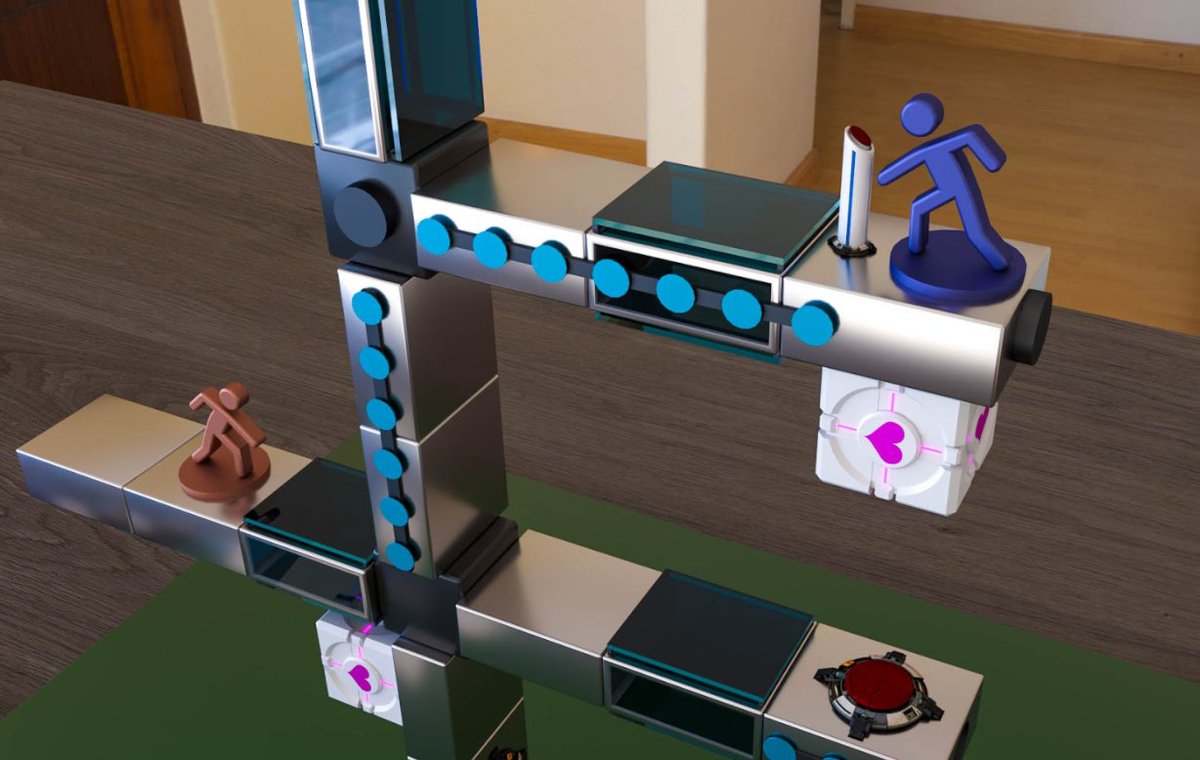 SpaceMirin's tweet photo. We created a #portal2 board game! 
Grab a friend and find the way out before #GLaDOS kills you with neurotoxin. 
You can assemble your own levels too 😊
The team: Tal Klein, Guy Gvili, Rebekah Tumasus &amp; Myself
@valvesoftware @portal2_news #boardgamegeek #Portal #tabletopgames https://t.co/vSZgNAp9yG