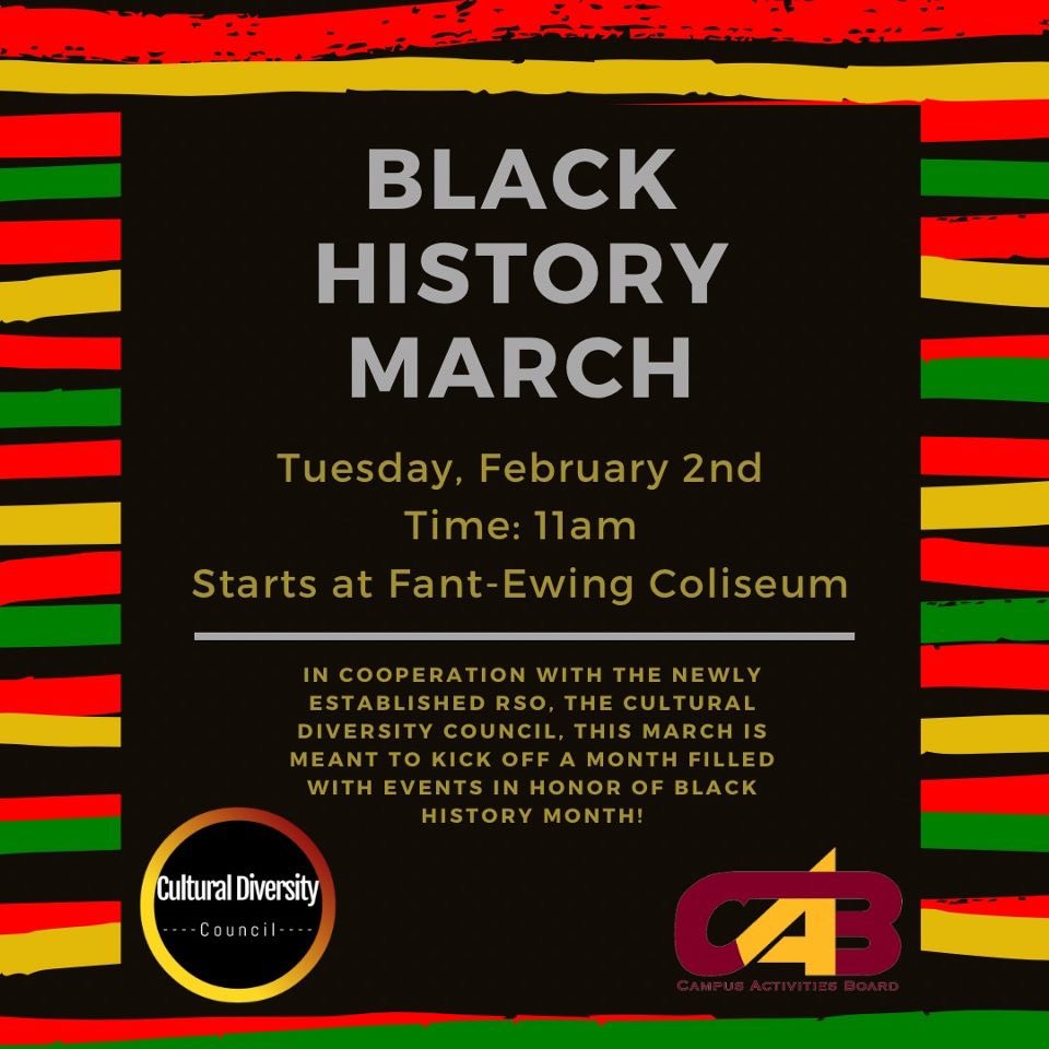 Join us and <a href="/ulmcab/">ULM Campus Activities Board</a> for a Black History March across the bayou!! What an exciting moment to commemorate Black Heritage!