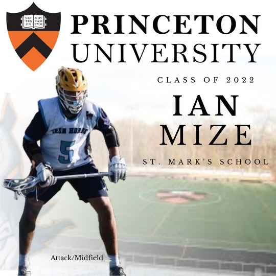 IronHorseLax's tweet photo. Congrats to Ian Mize, 2022 midfielder from St Marks School of Texas on his verbal commitment to the admissions process at Princeton University.  #GiddyUp 🏇 https://t.co/jzQGPHjQ4v