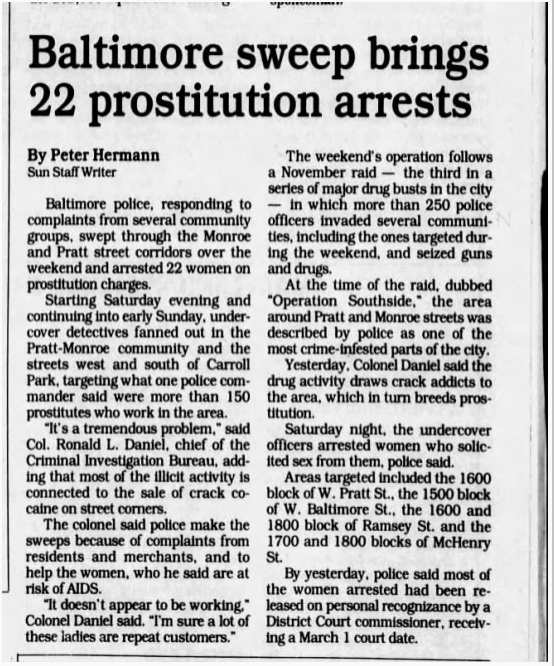 So, how did all of this work out? On November 3, it was reported that 286 people in just the Southern District alone had been arrested for sex work since that April (2) (3) (4) (5)