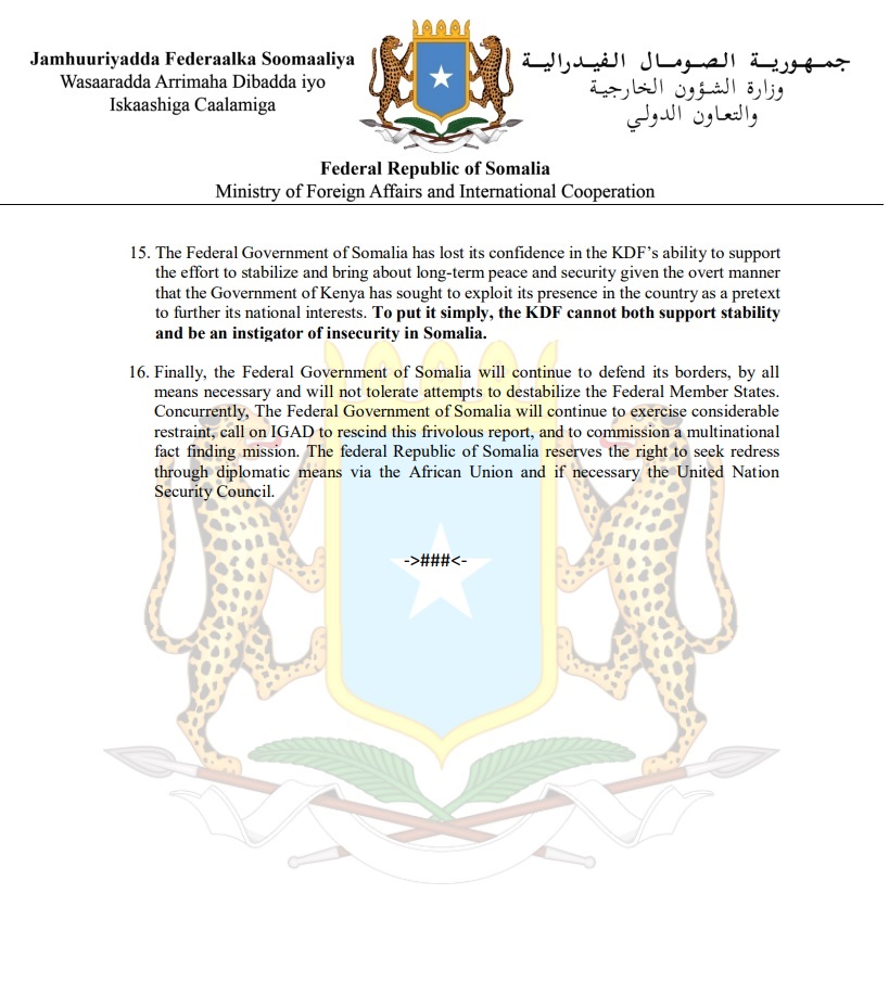 The Federal Government of #Somalia will continue to exercise considerable restraint, call on #IGAD to rescind this frivolous report, and to commission a multinational fact finding mission. 
🔗➡mfa.gov.so/wp-content/upl…
#Somali #BeledHawo #Gedo #Kenya #KDF #AMISOM