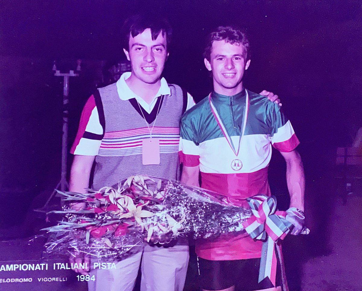 sandrobrambilla's tweet photo. 1984, #VelodromoVigorelli, #AlessandroBrambilla e lo junior #FabioPerego, neoCampione d' Italia corsa a punti - #SandroBrambilla e @fabietto1966 #Pista #Campionatiitaliani @CVVigorelli #Perego tricolore #Ciclismo #Cycling @Federciclismo https://t.co/26U3PHLHQU